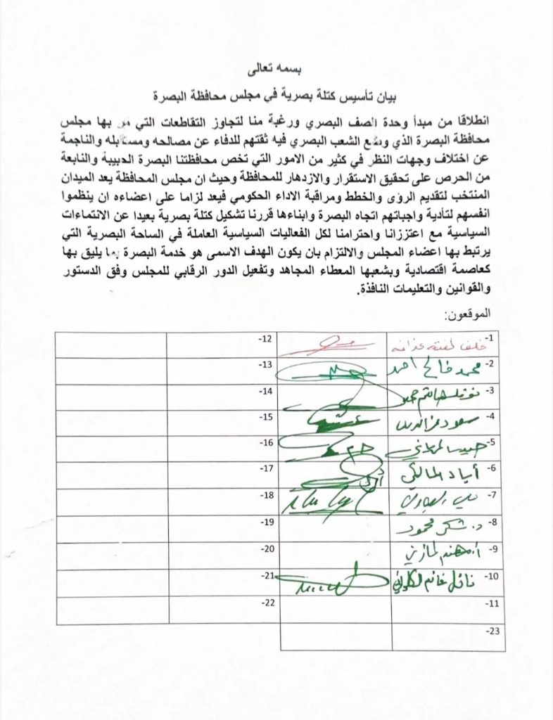 وثيقة تكشف انسحاب ثلاثة أعضاء من كتلة تصميم وانضمامهم إلى كتلة بصرية في مجلس البصرة 2 img 8469