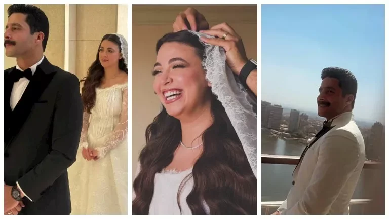 إطلالة أنيقة للعروس والعريس: تفاصيل لوك هايدي رفعت ومصطفى منصور