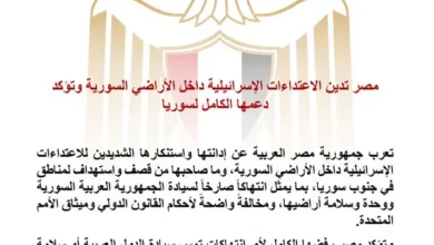 مصر تدين الاعتداءات الإسرائيلية على الأراضي السورية