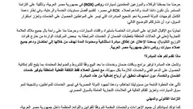 وكيل روكس في مصر يفتح أبواب خدماته لمالكي سيارات الاستيراد الشخصي