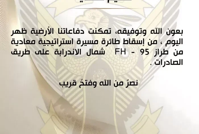 الجيش السوداني يعلن عن إسقاط طائرة مسيرة معادية بشمال كردفان