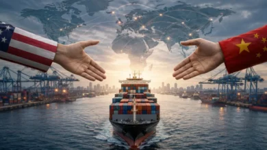 توزيع تجارة أكبر اقتصادات العالم بين الولايات المتحدة والصين