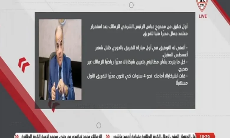 ممدوح عباس يوضح حقيقة مطالبته بتعيين شيكابالا مديرًا رياضيًا لنادي الزمالك