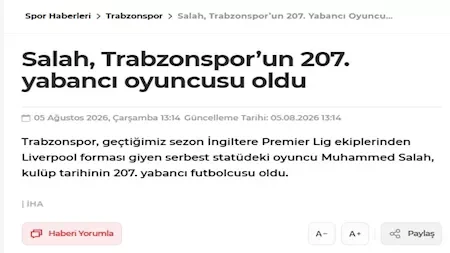 تفاعل الصحف التركية مع انتقال محمد صلاح إلى طرابزون سبور