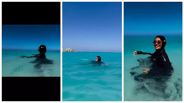 حلا شيحة تتألق في عرض البحر بـ "البوركيني" بأحدث ظهور لها