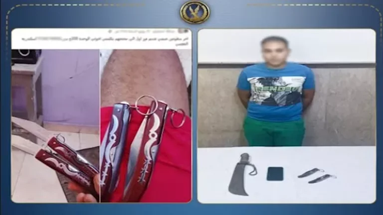 ضبط 87 قطعة سلاح أبيض وكمية من الحشيش خلال مداهمة لعامل يبيع الأسلحة أونلاين في الإسكندرية