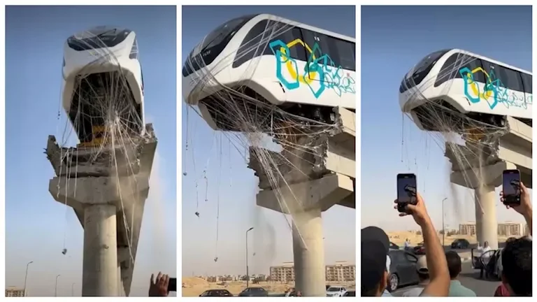 فيديو وصور بالذكاء الاصطناعي: سبايدرمان ينقذ قطار المونوريل