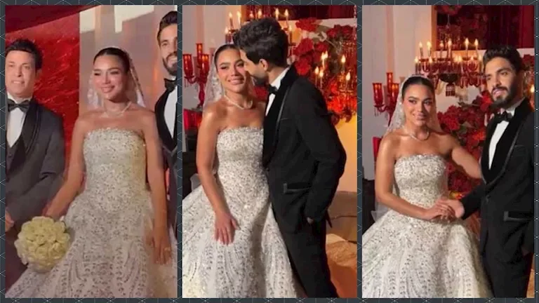 بوسي شلبي تتألق كأول الحضور في حفل زفاف ابن سعد الصغير بالصور