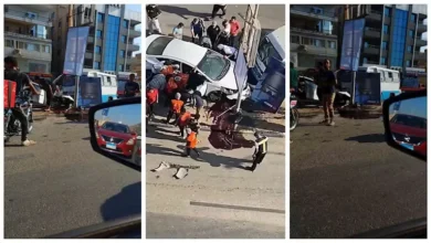 تصادم ملاكي بميني باص وعمود إنارة في المقطم نتيجة اختلال عجلة القيادة