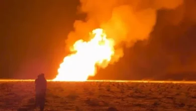 حريق في خط غاز بين الشولا ودير الزور بسوريا نتيجة عمل تخريبي