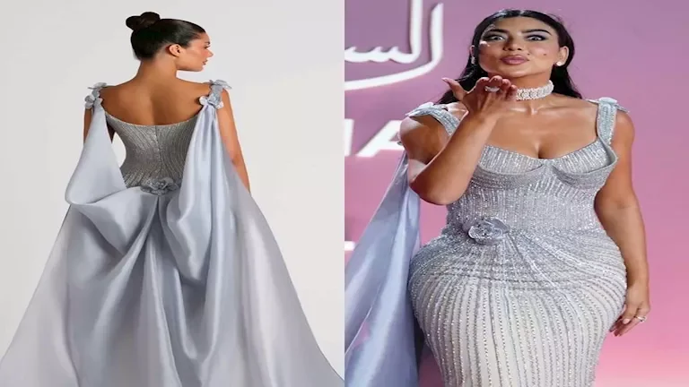 كارولين عزمي تتألق بفستان كوتور مطرز وكاب طويل في خامس أيام الجونة